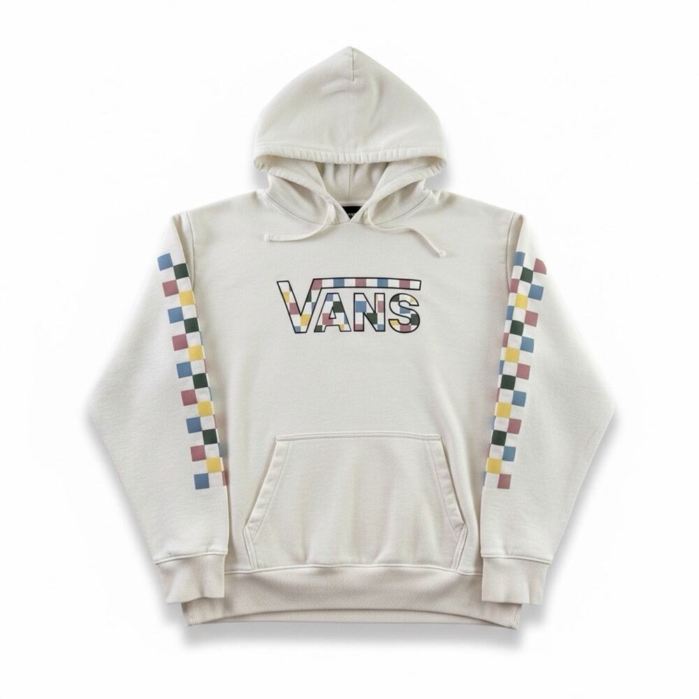 Vans Women’s Large Multicolor Pastel Checkerboard Pullover Hoodie Cream White